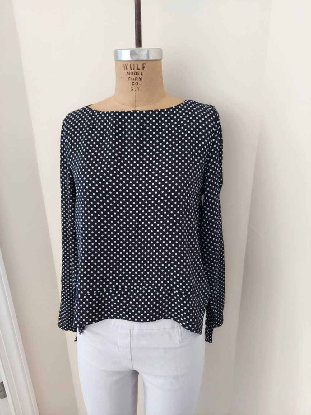 Philosophy Black and White Polka Dot Long-Sleeve Blouse